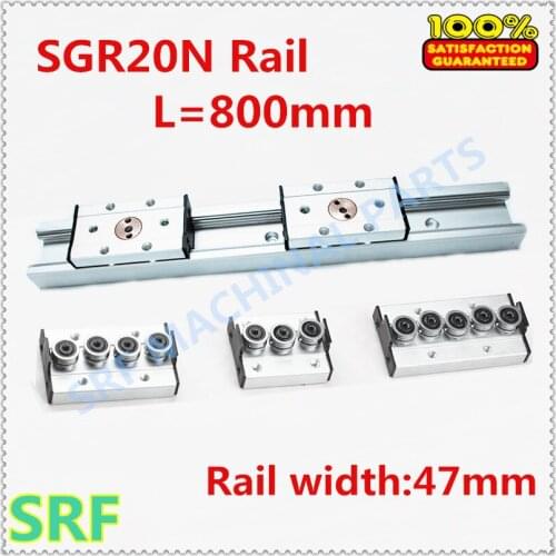 47mm width Rectangle Linear Rail SGR20N L=800mm Internal Dual-Shaft Linear Roller Guide Rail with SGB20N wheel slide block