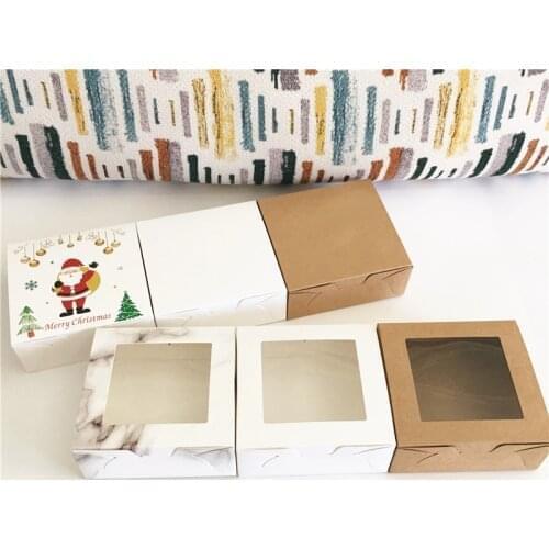 50PCS Kraft Paper Wedding Gift Box Party Decoration Gift Box with Window pastry Cookies Gift Candy Box