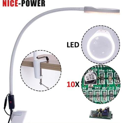 8X 10X Desk Large clip LED Magnifying Glass Illuminated Magnifier Lamp Loupe Reading Rework Soldering Lengthen arms High Quality