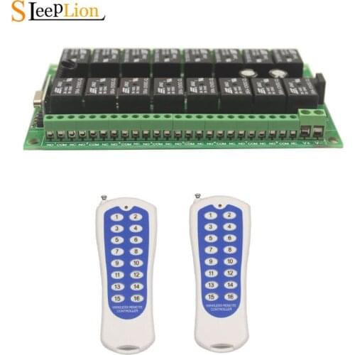 Sleeplion 12V 16CH Wireless Remote Switch Relay 16 Channel Relay Module 12V 433MHz/315MHz Remote Control Module Learn Code