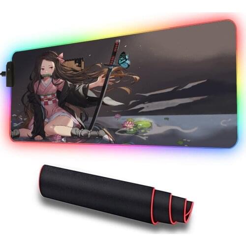 Anime Demon Slayer Kimetsu No Yaiba Butterfly Gaming RGB Large Mouse Pad Computer Big Mousepad Led Backlight Keyboard Desk Mat