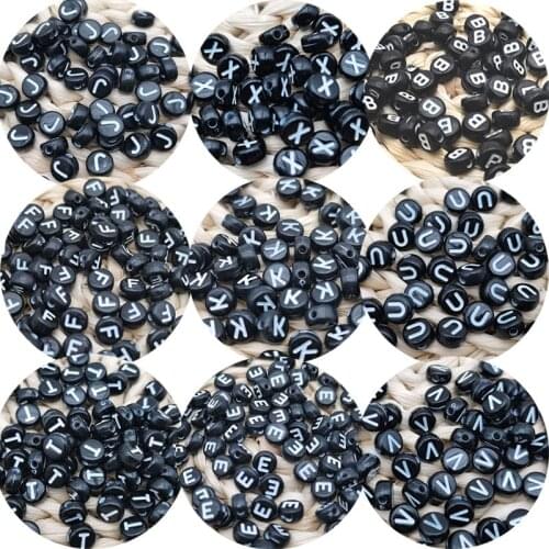 100pcs/lot Black A-Z Alphabet Letter 4x7mm Oblate Acrylic Spacer Beads For Bracelet Necklace Jewelry Making DIY Accessories