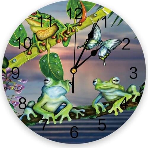 Green Leaf Branch Frog New Wall Clock Fashion Living Room Quartz Watch Modern Home Decoration Round Clocks