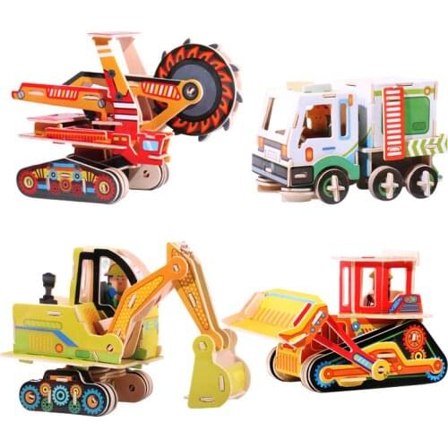 Wooden Engineering Vehicle Early Education Diy Assembled PUZZLE Toys 5 DESIGNS