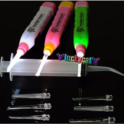 3*Tonsil Ear Stone Remover Tool LED Light With 9 Adapters+1pc Irrigation Syringe