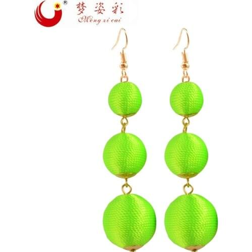 Classic Fluorescence Pom pom Earings Triple Tier Threaded Sphere Drop Earrings Round Balls Statement Pendant Jewelry Accessories