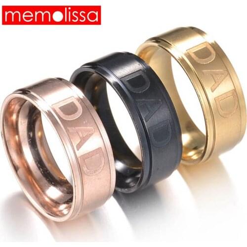 MeMolissa 3 Color Dad Letter Ring for Men Male Stainless Steel Rings Fashion Fathers Day Gift Mens Jewelry