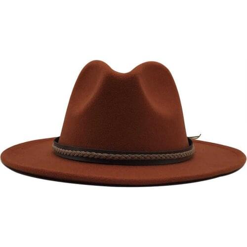 Brim Simple Wide Church Derby Top Hat Panama Solid Color Felt Fedoras Hat for Men Women artificial wool Jazz Cap