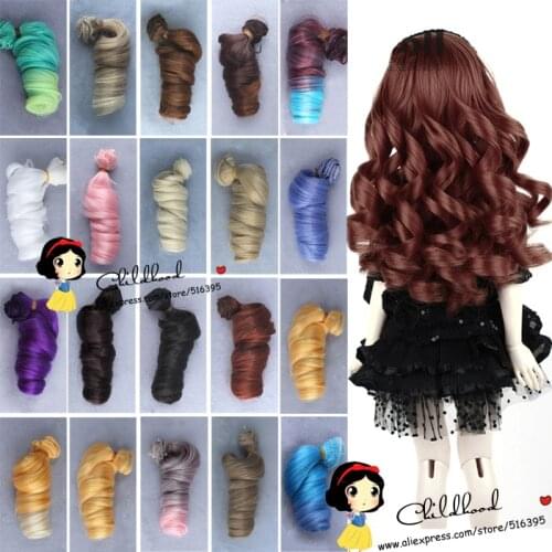 Free Shipping wholesales color choose Extension Hair 15*100cm Natural Color Curly Wigs for BJD Doll