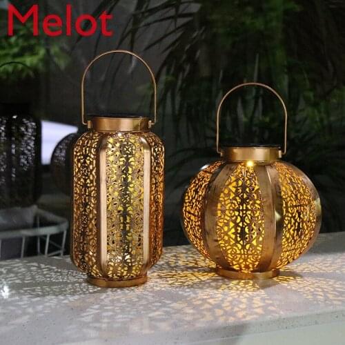 Solar Small Night Lamp Outdoor Waterproof Lamp Balcony Decoration Hollow Iron Lantern