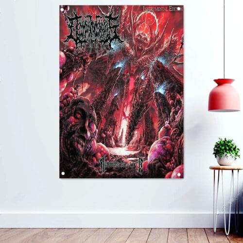 Demon Death Metal Music Artworks Flag Wall Art Home Decoration Disgusting Bloody Dark Art Banner Rock Band Icon Poster Tapestry