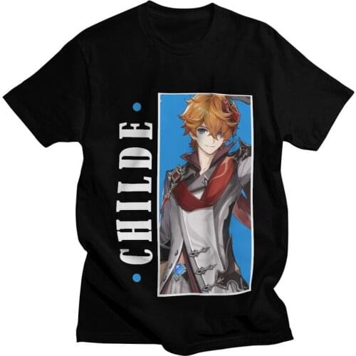 Fashion Genshin Impact Childe T Shirts Men Short Sleeved Game Anime T-shirts Summer Tee Tops Cotton Slim Fit Tshirts Merch