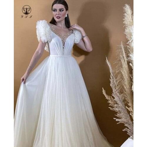 Vintage Vestidos De Novias O Neck Beaded Heavily Long Sleeve Pleated Ball Gown Princess Wedding Dresses 2019