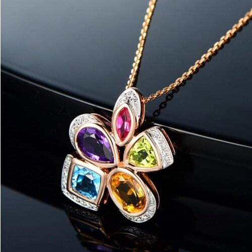 TJP Trendy 925 Sterling Silver Necklace For Women Jewelry Charm Crystal Flower Pendant Necklace Rose Gold Female Accessories Hot