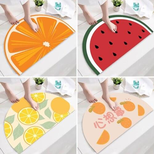 Cartoon Fruits Half Round Entrance Doormat Anti Slip Floor Mat Bedroom Carpet Strong Water Absorbent Bath Mats Bathroom Rugs
