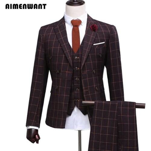 AIMENWANT Classic Custom Made Men Blazers Vintage Gentleman Tailored Slim Fit Wedding Suits For Men 3-Piece (Jacket+Pants+Vest)