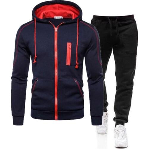 2021 Mens Autumn Winter Warm Tracksuit Zipper Hoodie and Pants 2 Piece Sportswear Jogger Running Workout Fitness Men Clothes