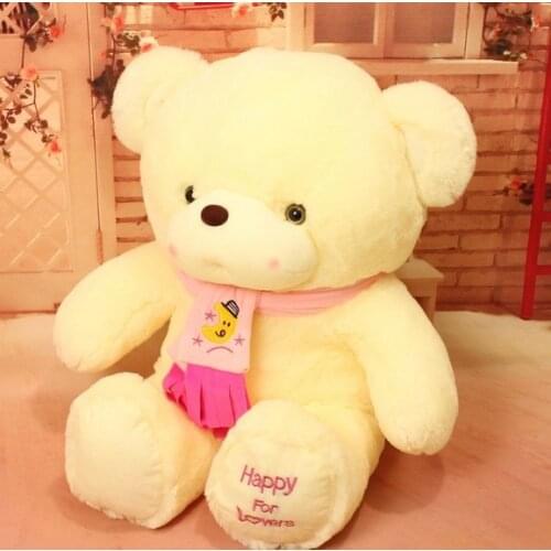 Stuffed animal cute White teddy bear " happy for lover" plush toy 75cm blue or pink scarf bear doll about 29 inch toy b7758