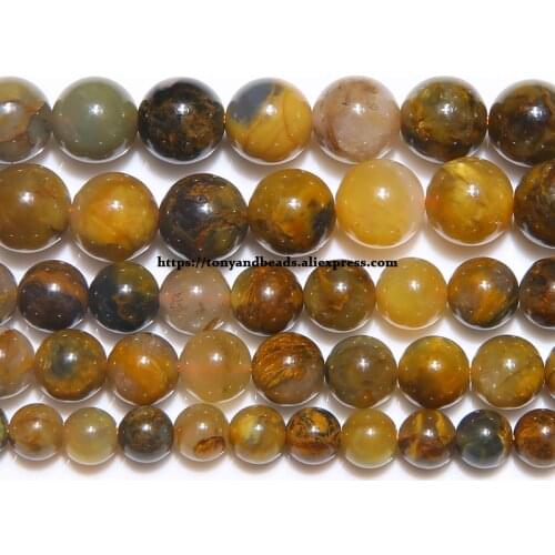 Genuine Yellow Pietersite Natural Stone Round Loose Beads 6 8 10 MM Pick Size for Jewelry Making