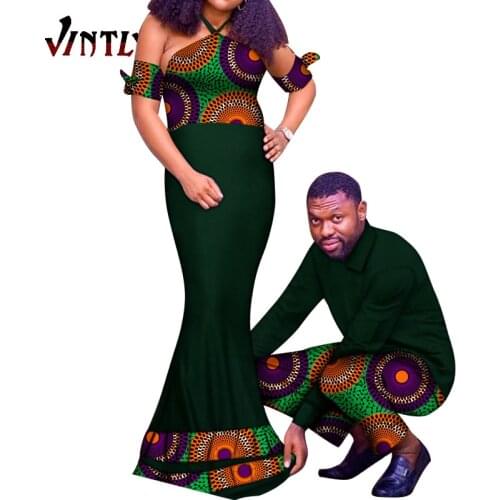 2020 Lover Couples Clothes African Dresses for Women african dresses for couples Shirt and Pants Sets Print Long Dress wyq511