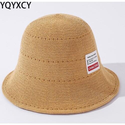 YQYXCY Bucket Hat Women Summer Spring Knitted Hats For Women Foldable Bob Cap Female Vintage Casual Fishing Hat
