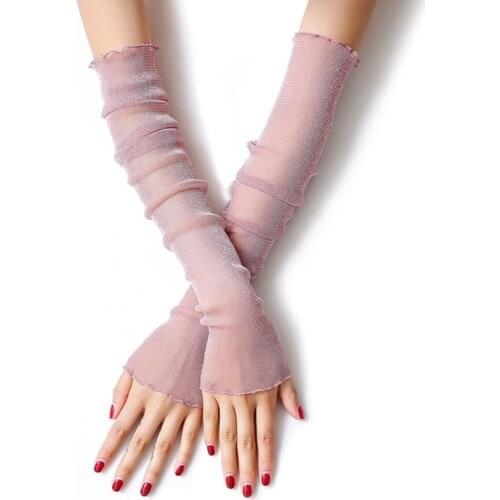 Women Summer Thin Mesh Resistant Thin Sleeved Female Ice Silk Gloves Sleeve Driving Sun Protection Women Long Arm Glove