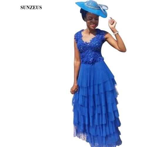 Royal Blue Mother Of The Bride Dresses For Weddings A-line Long Tiered Tulle Lady Party Gowns Pearls Beaded Applique Women Dress