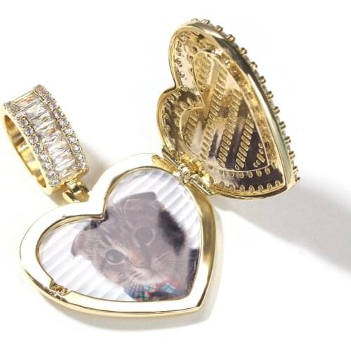 Hiphop Clamshell Heart Photo Custom Pendants Necklaces For Women Men Trendy Flip Chains Necklaces Cubic Zircon Collier Jewelry