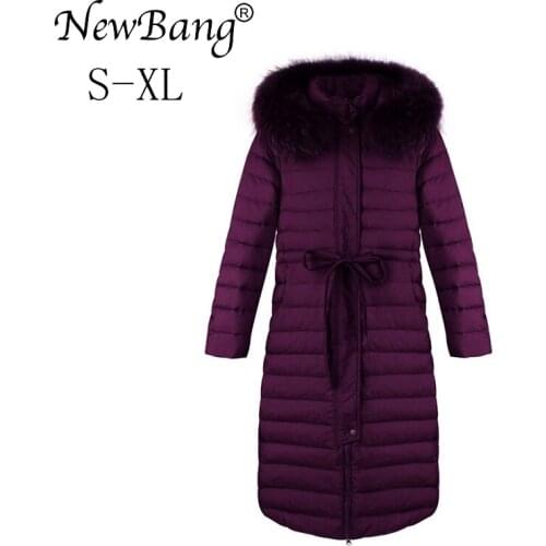 NewBang Fur Coat Womens Hooded Down Coat Female Long Down Coat Winter Slim Warm Duck Jackets Parka Women Overcoats