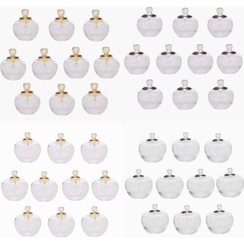 5sets apple water drop shape hollow glass ball with silver color cap set glass vials pendant glass bottle jewelry findings