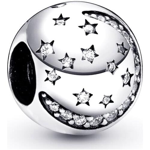 Seialoy 2Pcs Silver Color Galaxy Star Beaded Fit Brands Charms Bracelets & Necklace Women Men DIY Bangle Original Jewelry