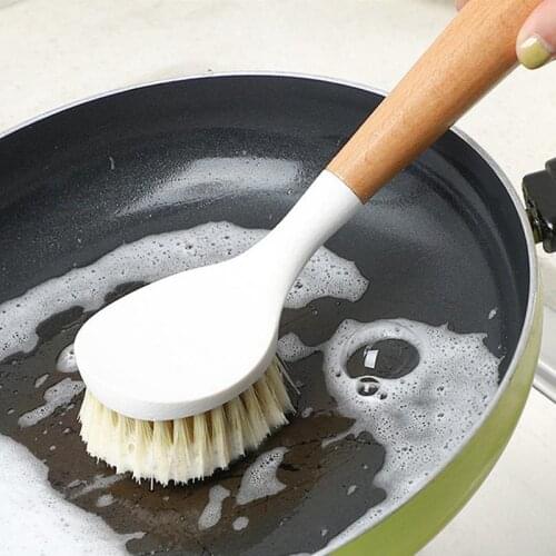 Wood Handle Dish Brush Non-Slip Long Handle Sisal Brush Pan Cleaning Brush Tableware Washing Kitchen Cleaning Tool