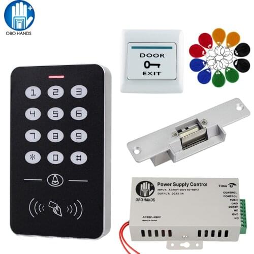 Door Access Control System Kit RFID Access Control Keypad + Power Supply + Electric Magnetic Lock Bolt Strike Locks + 10pcs Keys