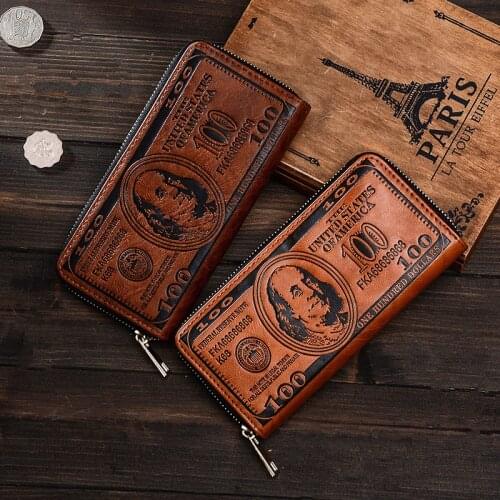 Vintage PU Leather Men Wallet High Quality Creative Dollar Mens Wallets And Purses Portable Card Holder Long Style Leather Purse