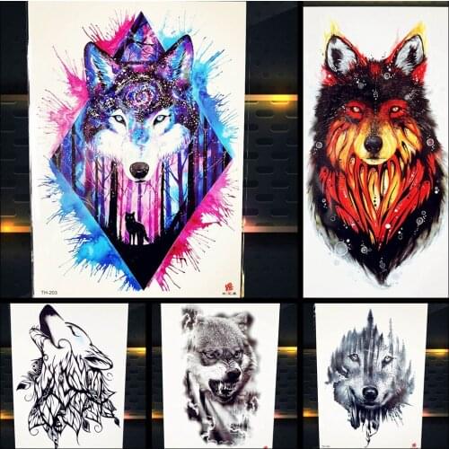 Galaxy Blue Wolf Fox Temporary Tattoo Women Makeup Stickers Men Charm Fake 3D DIY Tattoo Body Back Art Arm Tatoo Nightclub