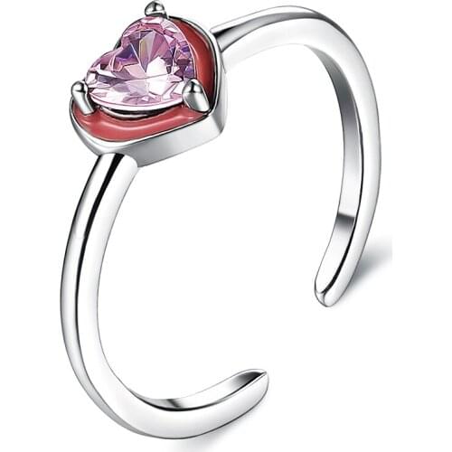 ZEMIOR Adjustable Ring For Women S925 Sterling Silver Pink Cubic Zirconia Setting Rings Love Send Girlfriend Gifts Fine Jewelry