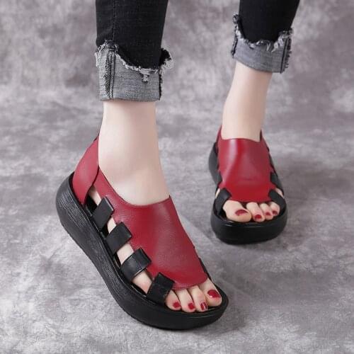 Womens Shoes Summer Ladies Sandals Leather Flat Heel Hollow Mixed Color Breathable Open Toe Ladies Sandals Women 2021