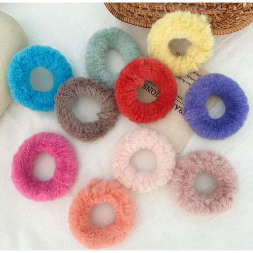 Autumn and Winter Women Girls Sweet Colors Soft Elastic Hair Bands Lady Faux Fur Scrunchies Rubber Bands Female Hair Accessories