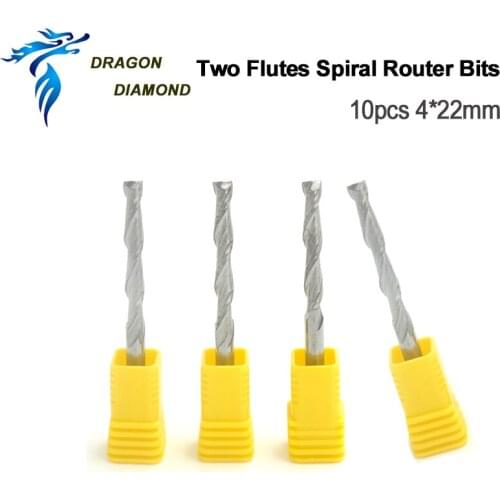 10pcs Two Flutes Spiral Router Bits 4*22mm Carbide End Mill Bit Engraving Tools Cutting Tools CNC Router Cutter