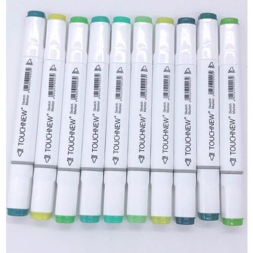 10Pcs TOUCHNEW Art Markers Green Colors Artist Dual Headed Marker Set Manga Design School Drawing Sketch Pen Art Supplies