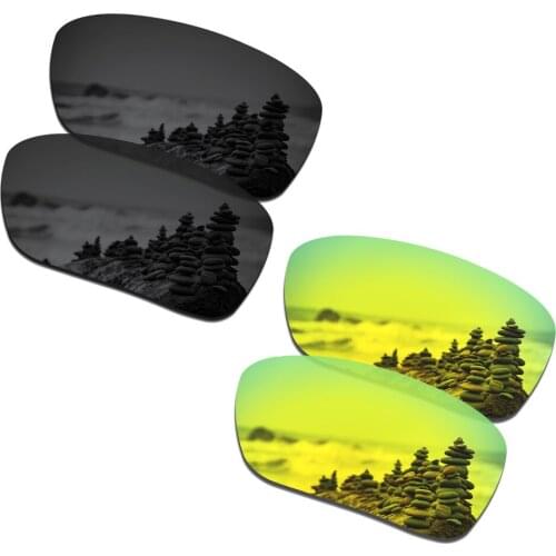 SmartVLT 2 Pairs Polarized Sunglasses Replacement Lenses for Oakley Si Ballistic Det Cord Stealth Black and 24K Gold