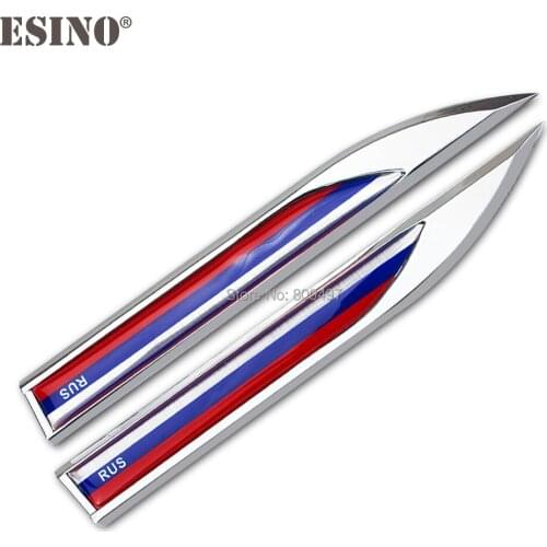 2 x Car Body Fender Side Metal Chrome Zinc Alloy Knife Side 3D Flag of the Russia Emblems Badges Decals Stickers For Lada GAZ