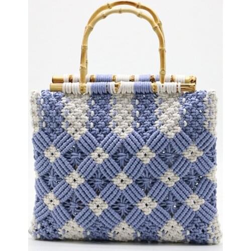 2021 NEW Female bag retro handmade cotton woven bag natural bamboo portable beach bag travel straw bag