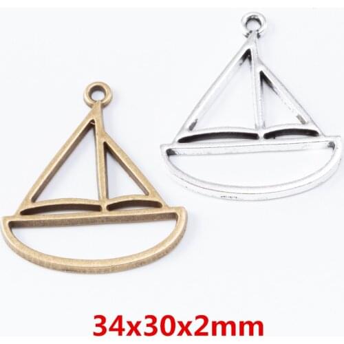 25 pieces of retro metal zinc alloy Openwork sailboat pendant for DIY handmade jewelry necklace making 6983