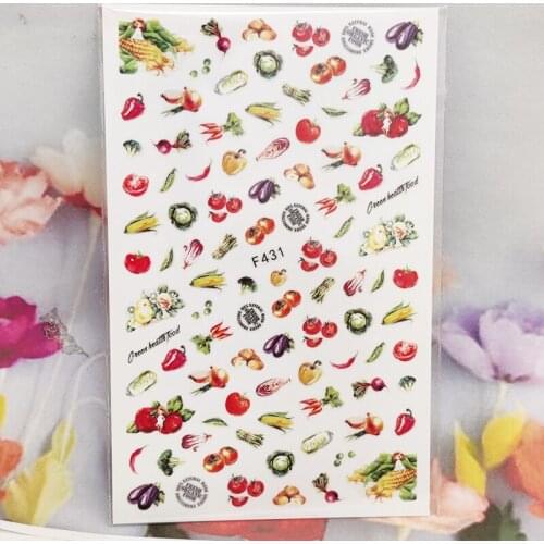 3D Stickers for Nails Vegetables Tomato Corn Flowers Nail Foil Slider Fashion Manicure Sticker Cute Cartoons Nail Art Decoration