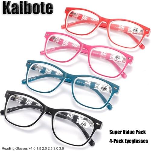 KBT 4 Pairs Ladies Reading Glasses 1.0 1.5 2.0 2.5 3.0 3.5 Colorful 4-Pack Presbyopic Eyeglasses Spring Hinge HD AC Lens Durable
