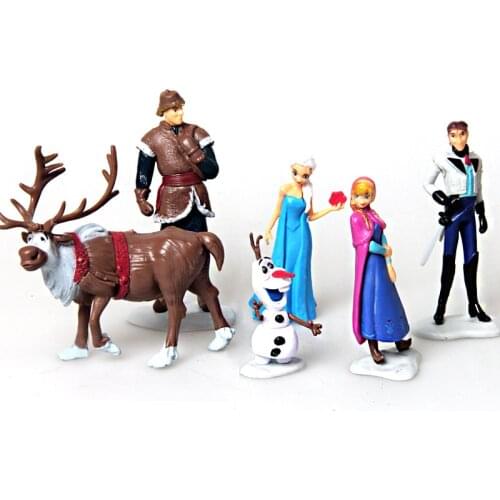 Disney 6pcs/Set Anime Toys For Kid Snow Queen Anna Elsa Figures Kristoff Sven Olaf Pvc Action Figure Toy Play Set Classic Toys