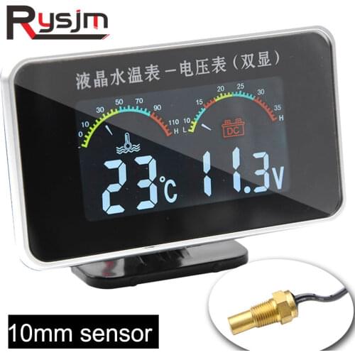 9-36V Car LCD Screen Digital Water Temp Voltmeter 2 in 1 Gauge 10mm Sensor Car Tester Temperature Meter Gauge for motorcycle