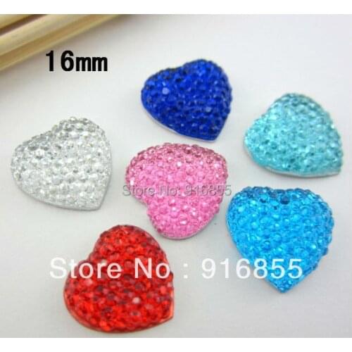 Free shipping!Wholesale fashion 100pcs/lot 16mm heart shape flatback resin rhinestoneflat