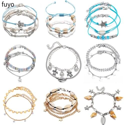 Bohemian Anklet Set For Women Nature Shell Heart Star Anklets 2019 Bracelet On Leg Barefoot DIY Foot Jewelry Beach Accessories